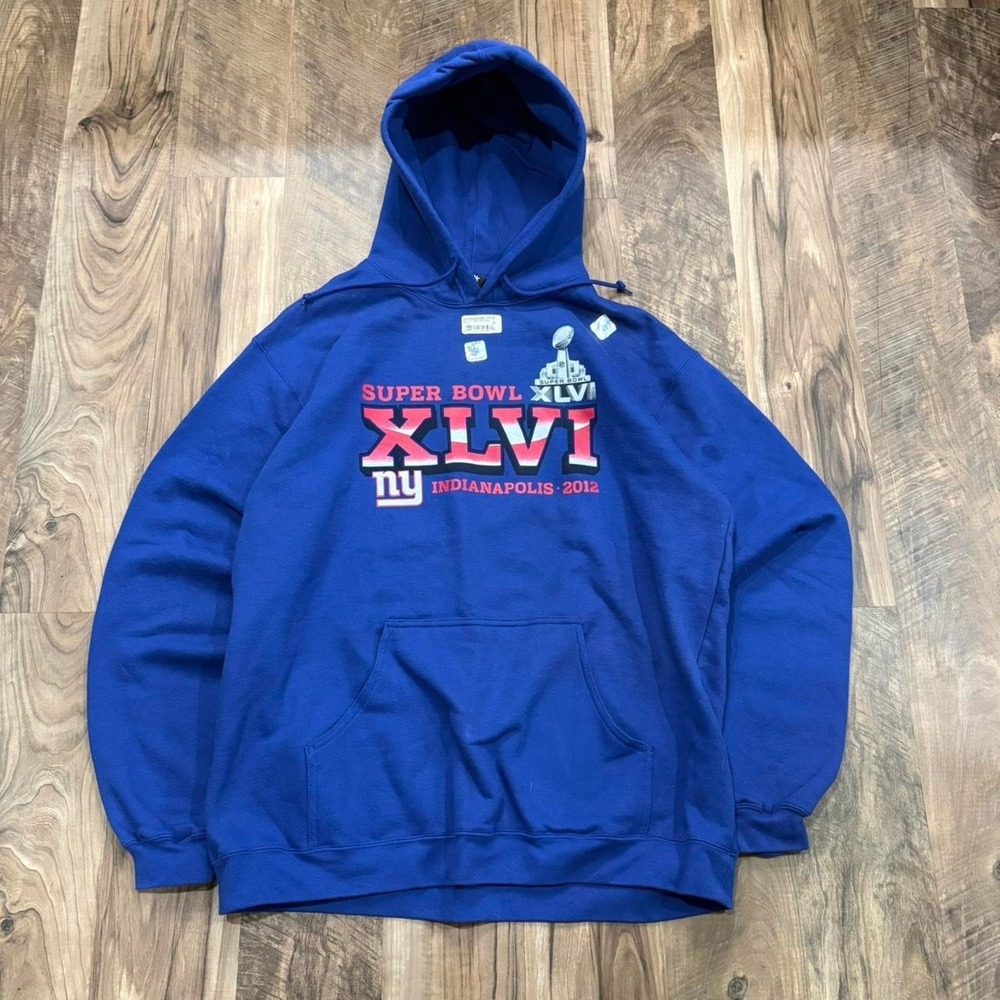 Vintage Y2K Brand New Reebok Super Bowl XLVI Hoodie Blue Giants Indianapolis NWT
